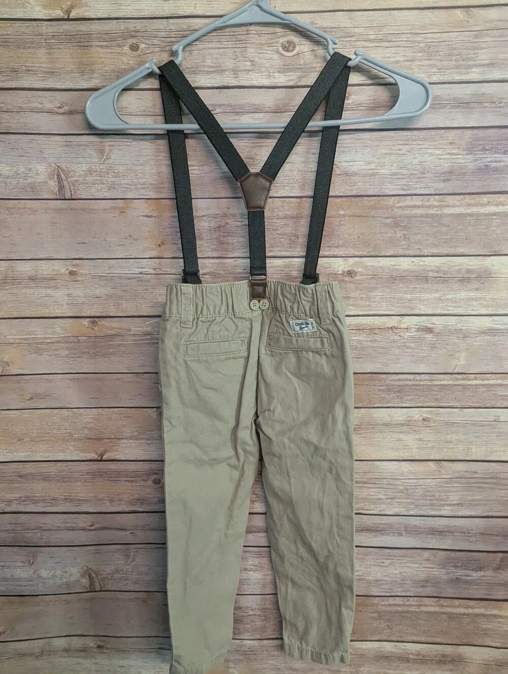 OshKosh B’gosh Toddler Boys Khaki Suspender Pants 3T Adjustable Dress Chinos